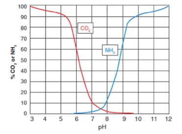 CO 2和pH相關(guān)，影響NH 3的毒性